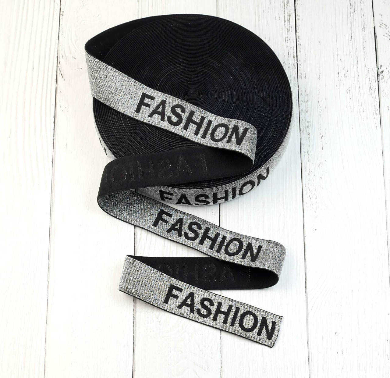 

Резинка трикотажная FASHION 40 мм. (черное + серебро), Черный