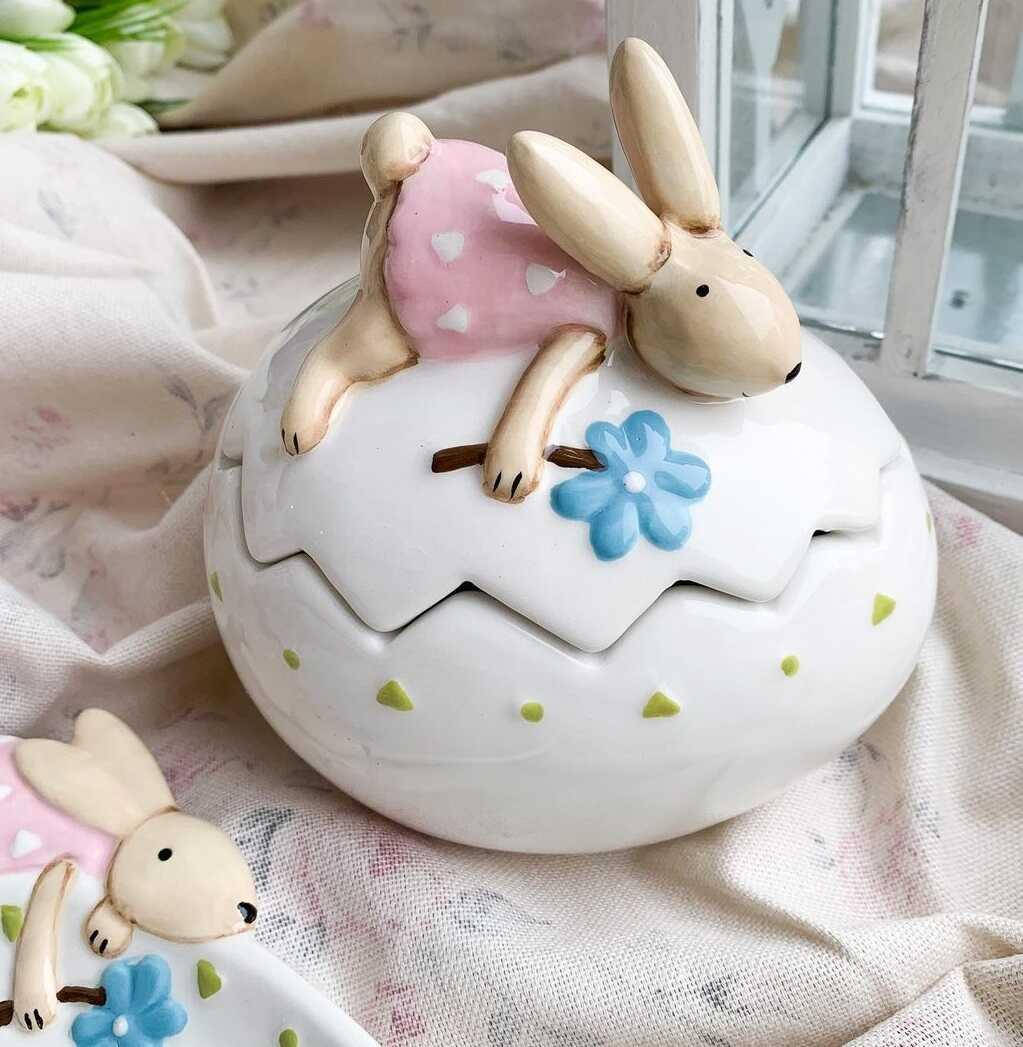 

Пасхальная банка-шкатулка Милые зайки керамика 450 мл