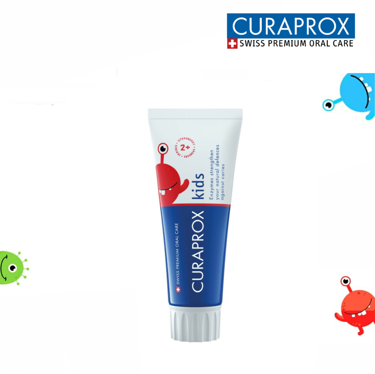 

Детская зубная паста Curaprox Kids с фтором 950 ppm (от 2 лет), вкус клубники, 60 мл