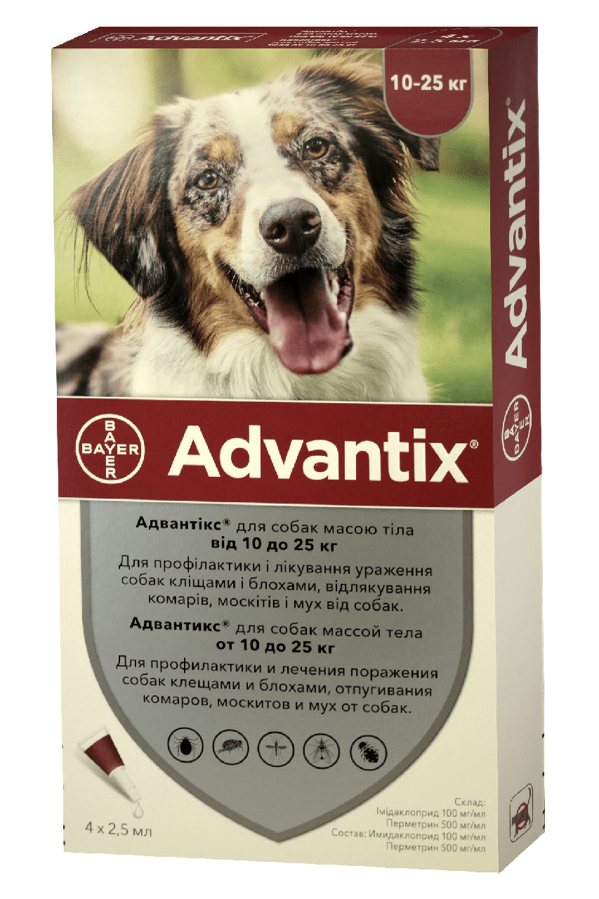 

Bayer Advantix для собак вес 10-25 кг 1пипетка 2,5мл