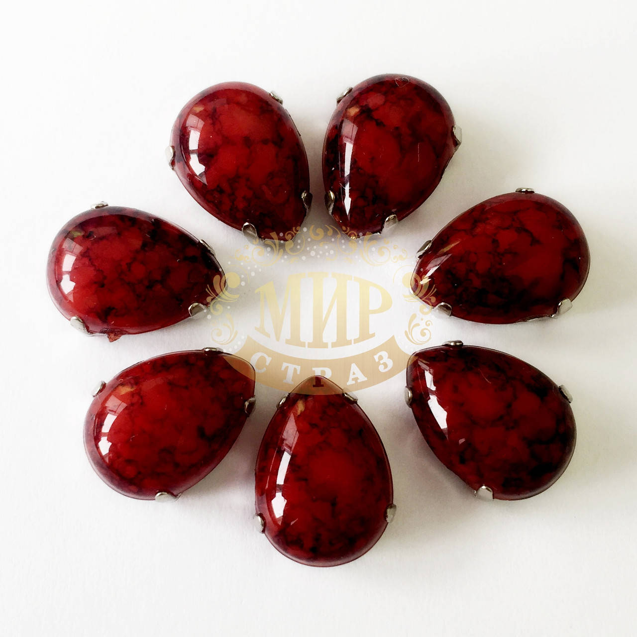 

Акриловые кабошоны в цапах, Капля, цвет Red Malachite, 10х14мм, 1шт