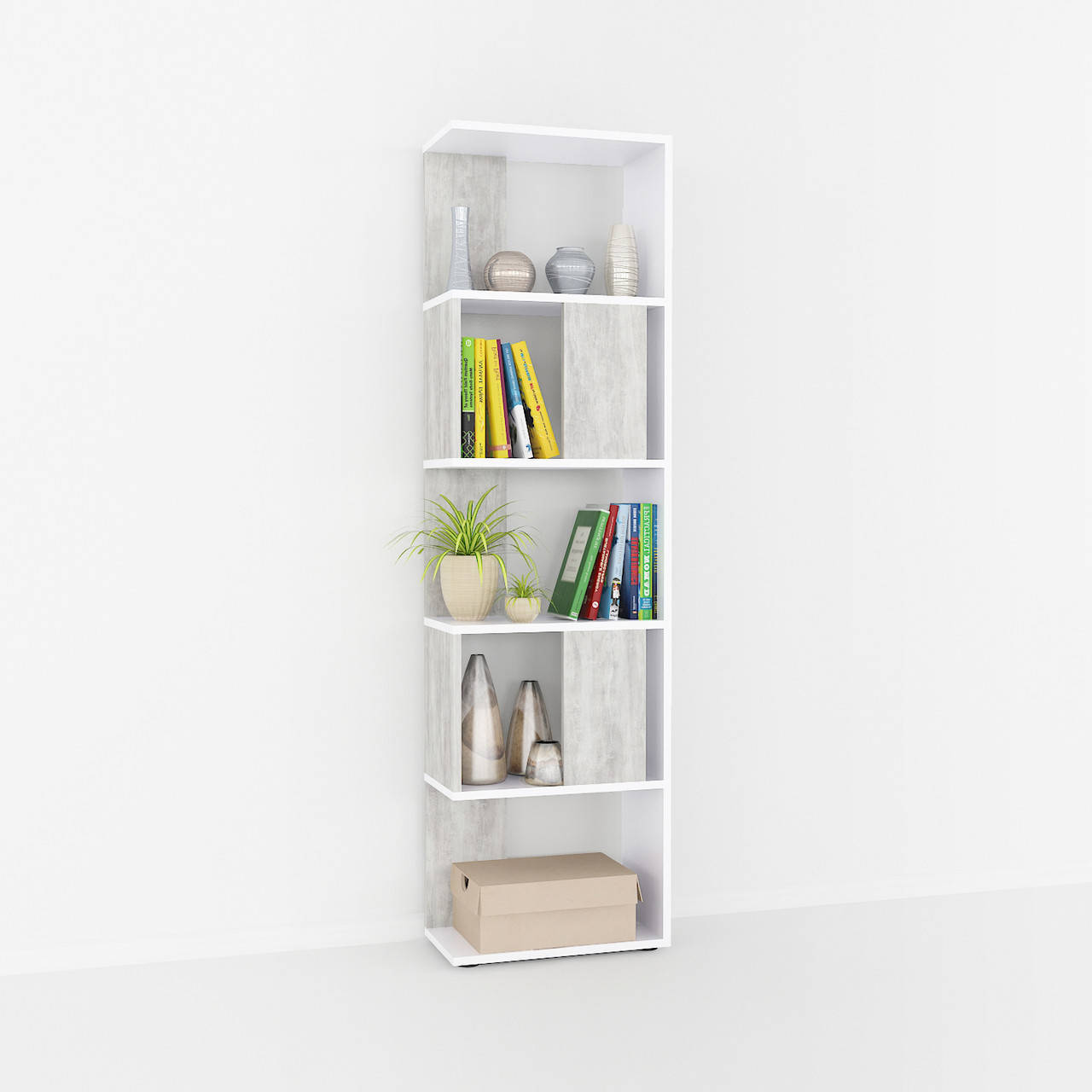 

Стеллаж книжная полка, разделитель комнаты, 5 полок, этажерка G0073 Белый / Бетон