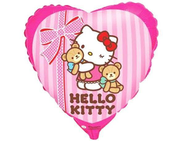 

Серце фольговане 18" Hello Kitty з ведмежатами, Разные цвета