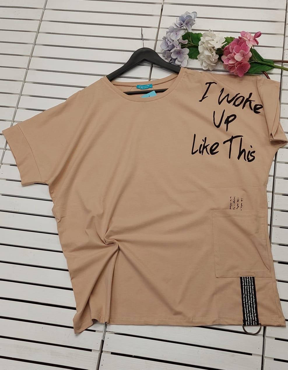 

Красивая женская удлиненная футболка с стильным аксессуаром большого размера 54-56, Черный