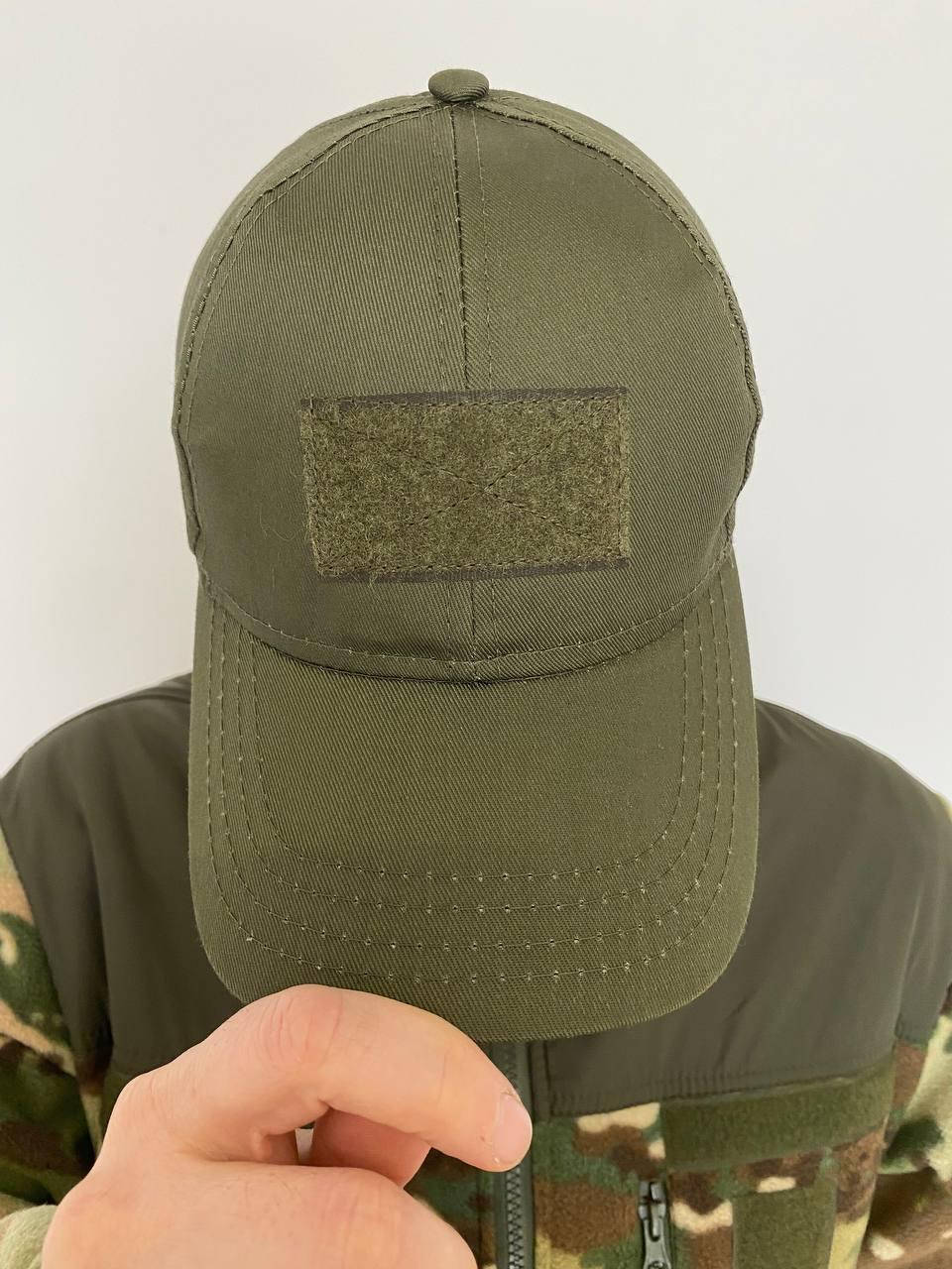 

Бейсболка цвета олива с липучкой для шеврона и регулятором размера, ткань саржа, Оливковый