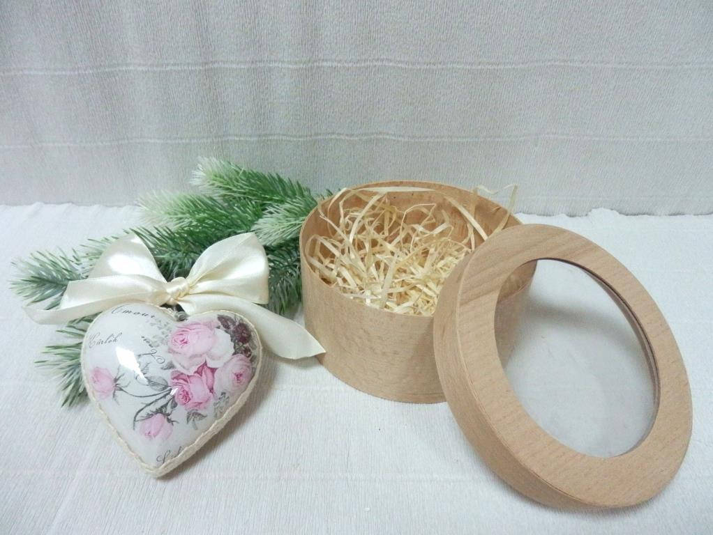 

Шкатулка Круглая из шпона 12х6см, с окошком