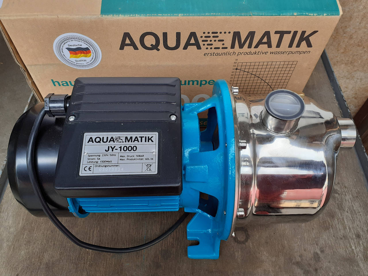 

Насос бытовой Германия 1.1 кВт нержавейка большой мощности Aquamatik JY1000 Акваматик