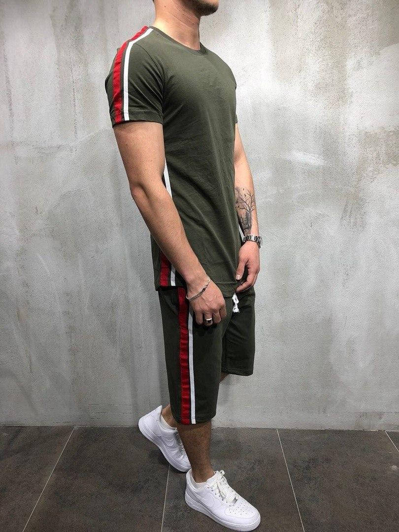 

Мужской летний комплект с лампасом (шорты и футболка) Haki M