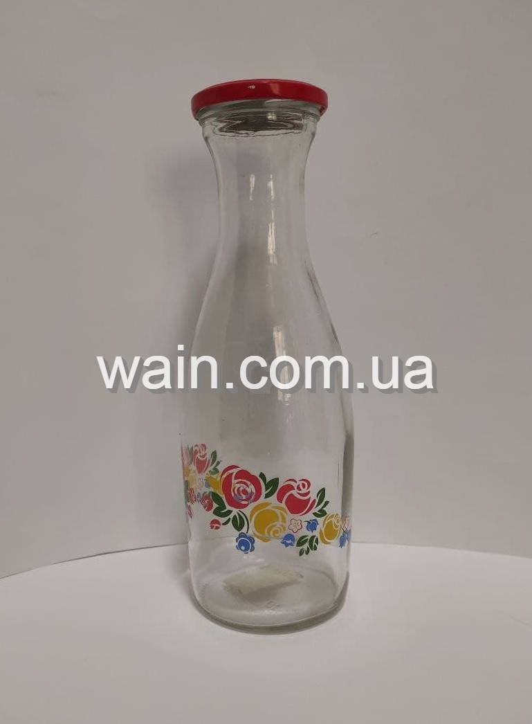 

Декорированная бутылка 1 л стеклянная для компота, сока и молока Roses Everglass