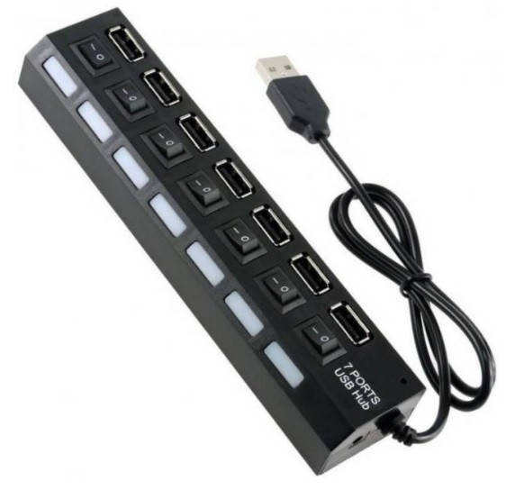 

Хаб USB 2.0 7 портов с переключателями на каждый порт, Black, 480Mbts High Speed, питание от USB, Blister Q100