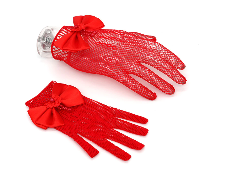 

Дитячі святкові рукавички в сіточку. Червоні рукавички з атласним бантиком. Від 4 до 12 років.