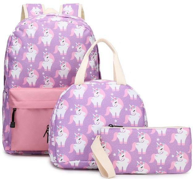 

Рюкзак лиловый / Единорог / школьный / городской / на каждый день / 3в1 / с пеналом и сумкой для обедов, Фиолетовый