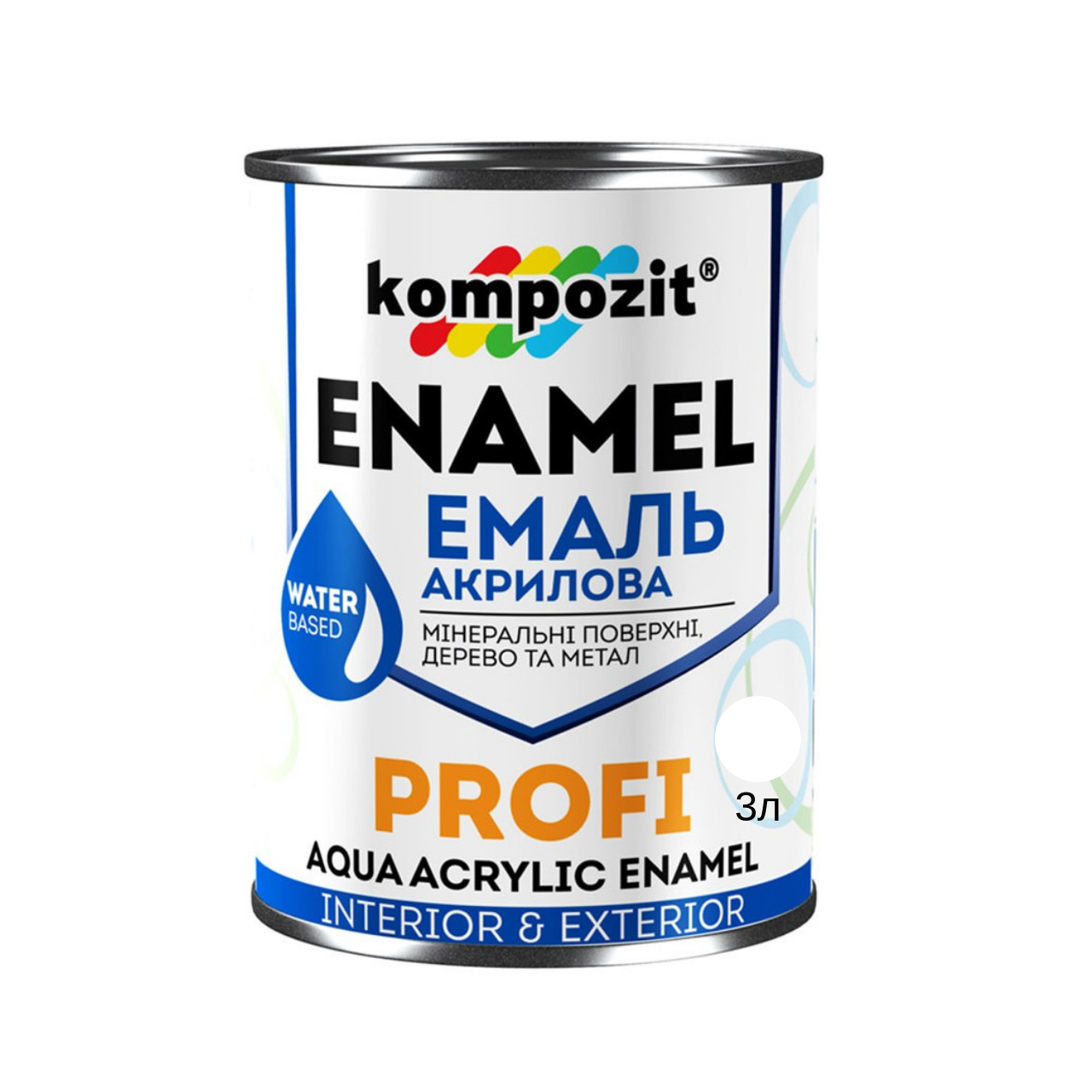 

Акриловая эмаль Kompozit Profi белый шелковисто-матовый 2.7л