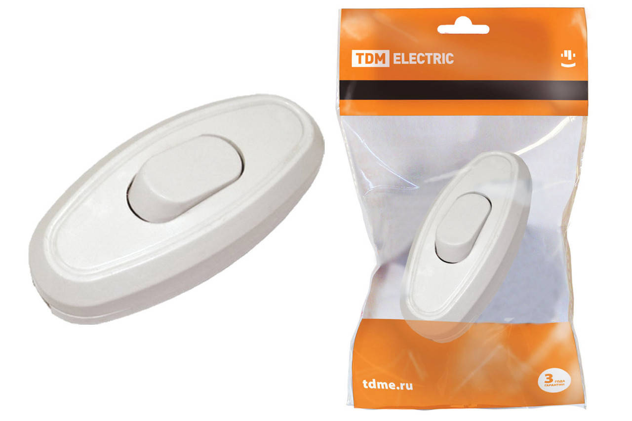 

Выключатель на шнур 6А 250В белый TDM