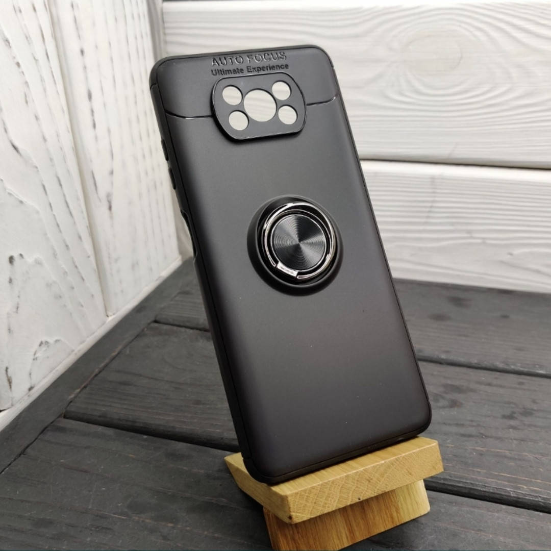 

TPU чехол AUTO FOCUS с кольцом для Poco X3 NFC / PRO, Черный