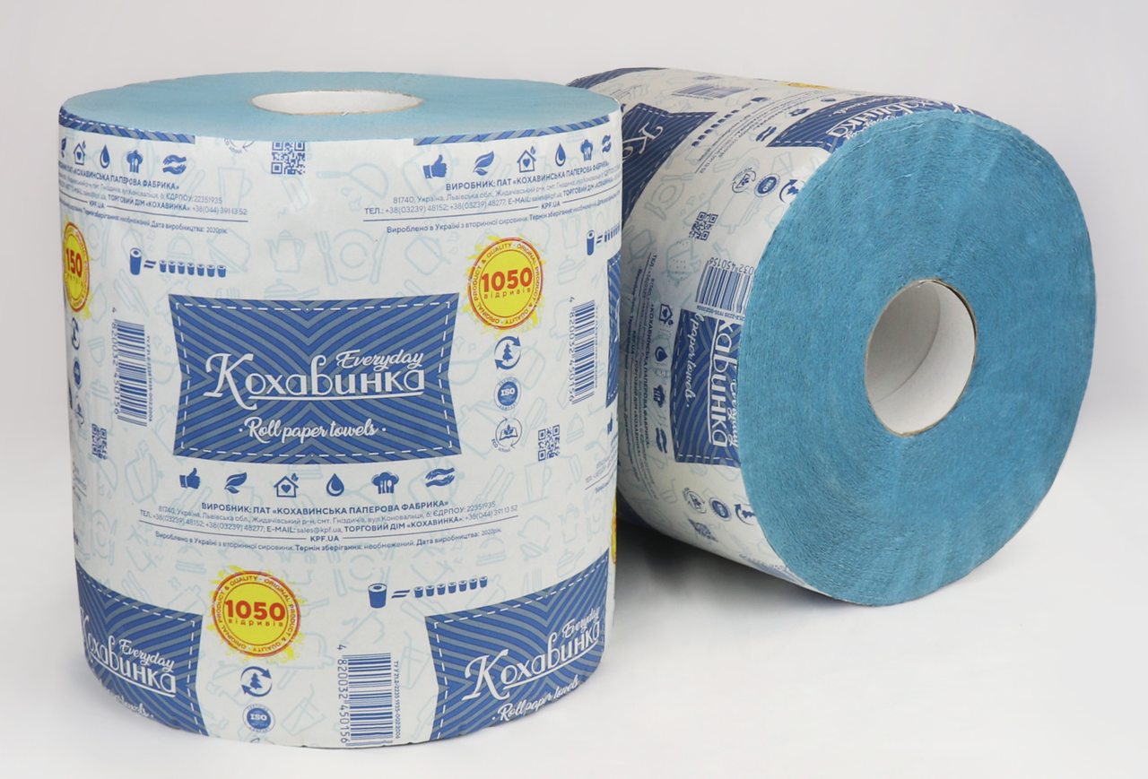 

/Полотенца макулатурные 150м 1050 отрывов на гильзе синий КОХАВИНКА