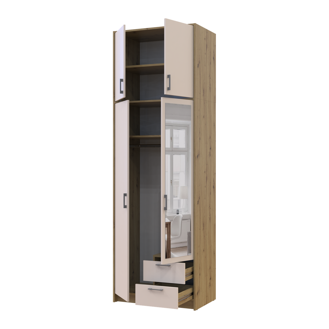 Шафа для одягу Doros Ронді з високою антресолею та дзеркалом Дуб Артізан/Кашемір 2 ДСП 82х52х260 (42005195) 2