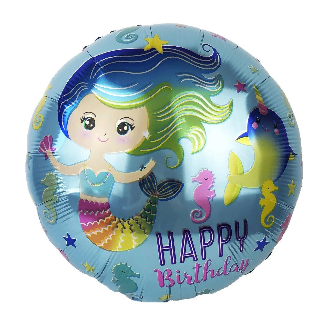 

Фольгированный круг с рисунком 18"(45см) "HAPPY BIRTHDAY c русалкой", Китай