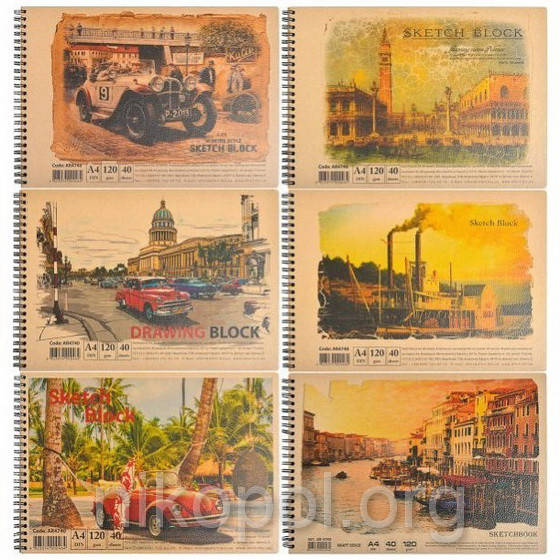 

Альбом "KRAFT" Sketchbook А4 на спирали 40 листов, Разные цвета