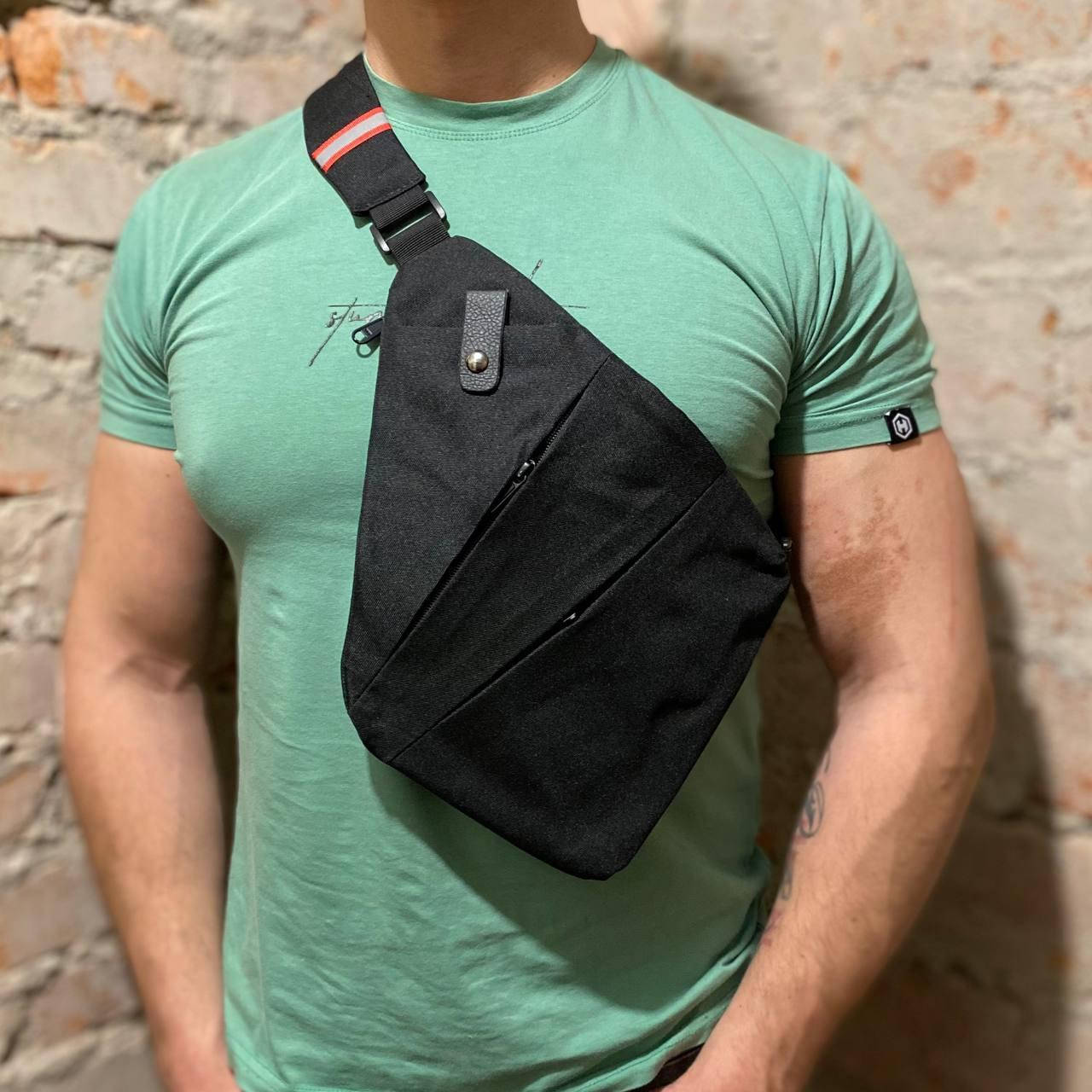 

Мужская нагрудная сумка кобура, черная бананка Кросс боди сумка через плечо Cross Body прочный мужской слинг, Черный