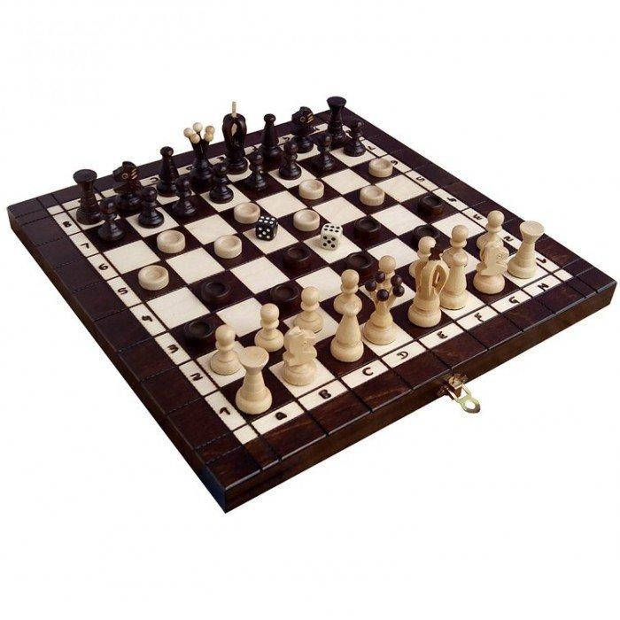 

Шахматы + шашки + нарды Madon средние деревянные (35,5 x 35,5 см) 143