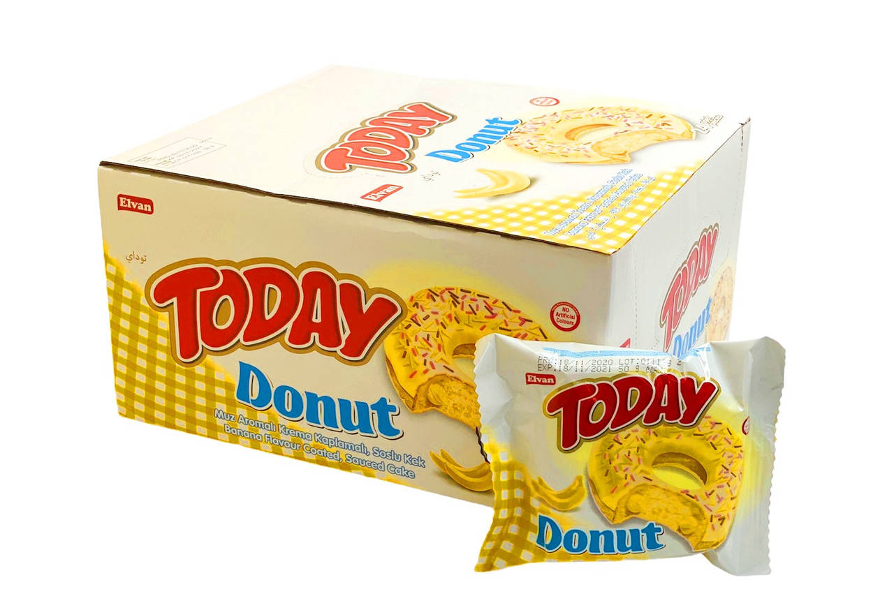 

Пончик Today Donut с Бананом, 50 г. (Донат с Бананом). 24 шт в коробке., Розовый