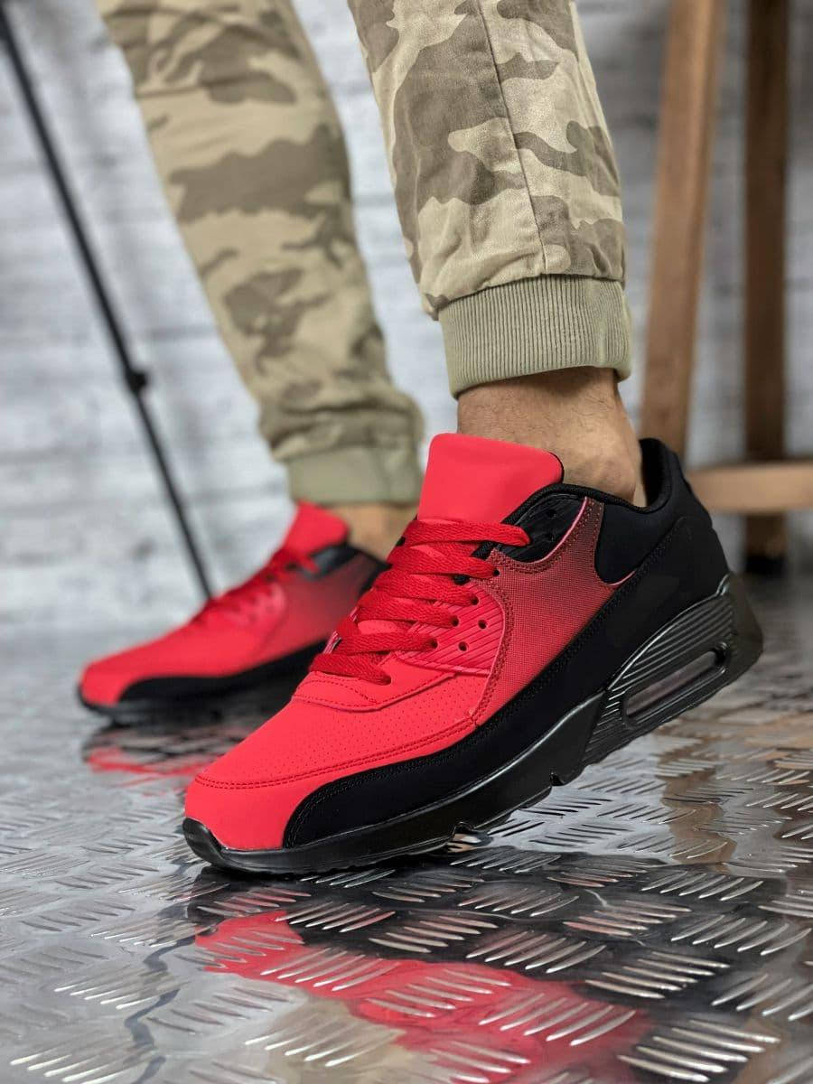 

Air Max красные мужские демисезонные кроссовки. Осень/весна, мужские эко кожаные кроссовки. 43, Красный