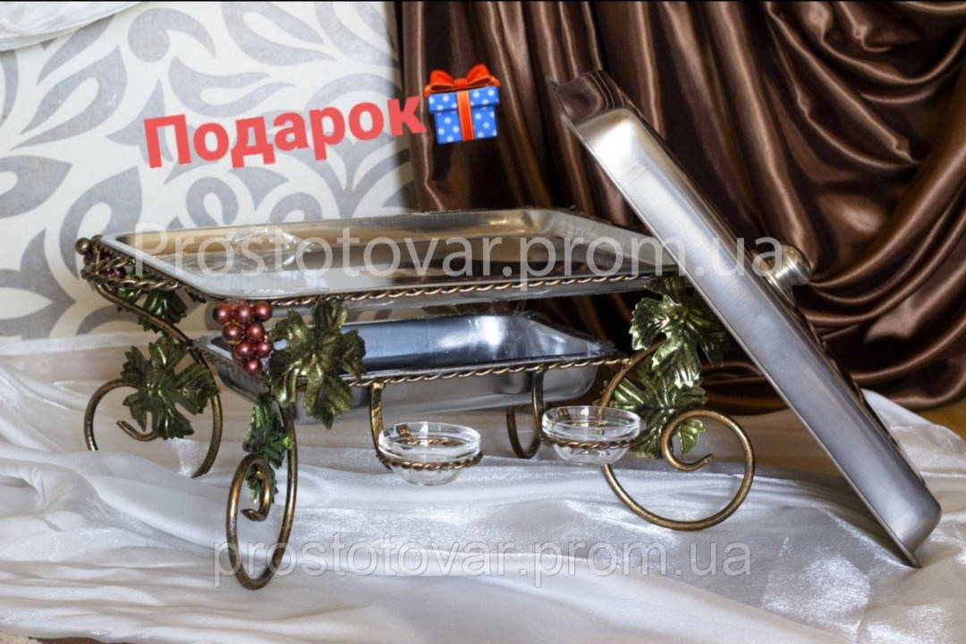 

Садж. Садж прямоугольный. Подставка для шашлыка+4 соусницы, с щипцами.
