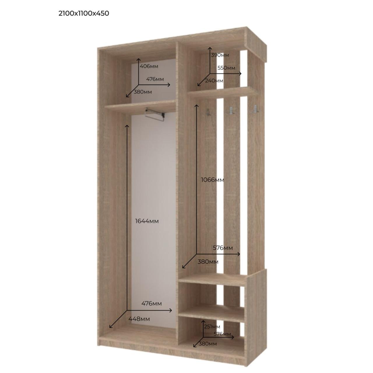 Передпокій Doros City One Door Дуб Cонома 1 Дзеркало 110х45х210 (44900083) 2