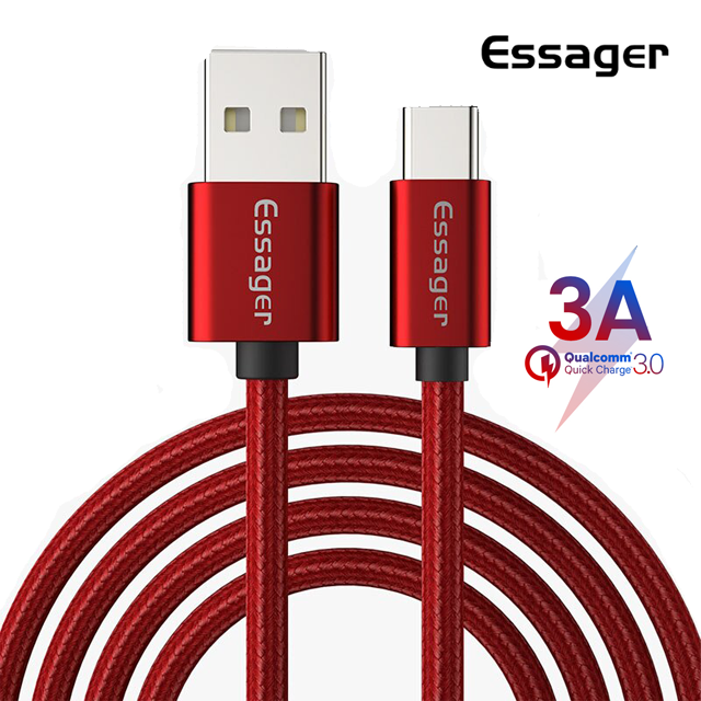 

Зарядный кабель Red ESSAGER USB Type-C 3A 2метра, Красный