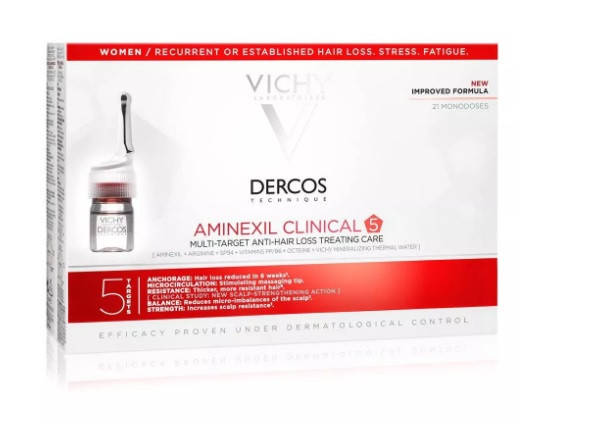 

Vichy Dercos Aminexil Clinical 5 - Средство против выпадения волос для женщин, 21 ампул