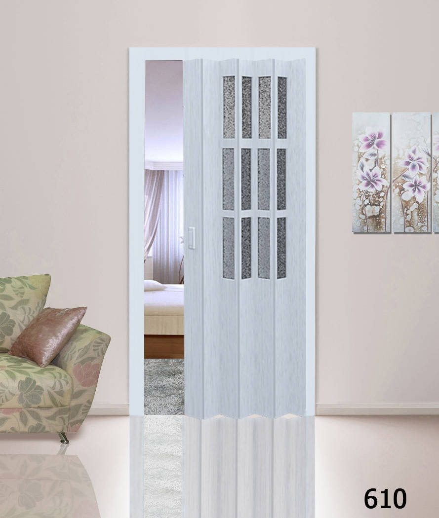 

Дверь гармошка со стеклом 610