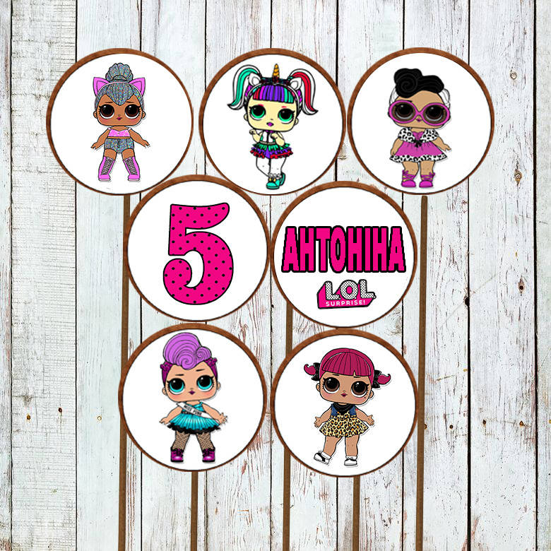 

Набор 5 пряники лол на палочке съедобные фигурки куколки для торта круглые