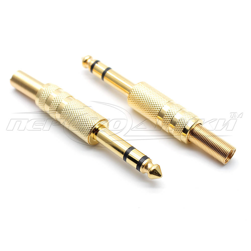 

Разъем штекер 6.3 мм стерео с пружиной (металл), Gold