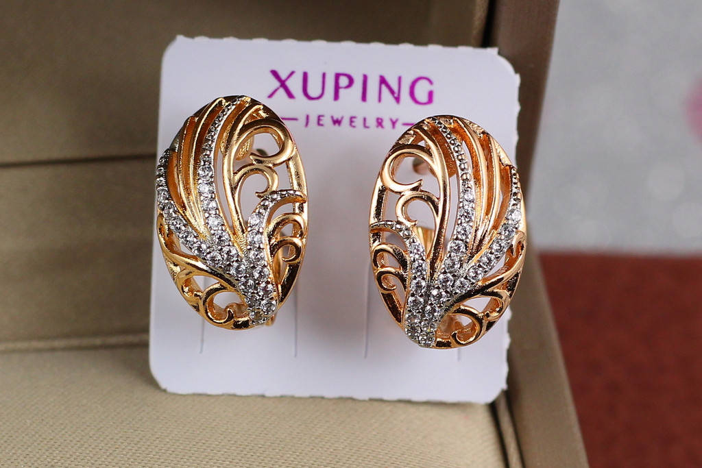 

Серьги Xuping Jewelry овальные ковыль с родием 1,7 см золотистые