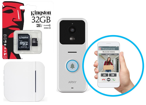 

Мобильный видеодомофон ARNY AVP-1000 WiFi + карта памяти 32GB