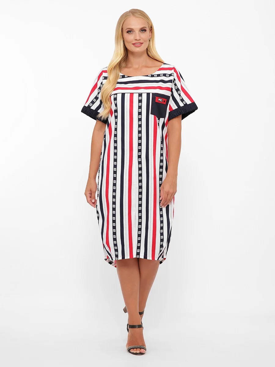 

Женское платье свободного силуэта в стиле "бохо" Бриджит полоска / размер 52,54,56,58