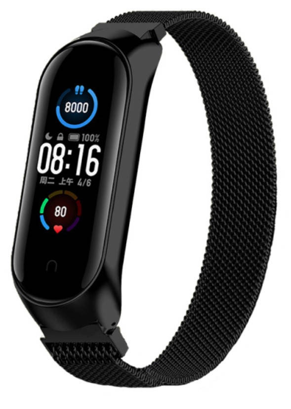 

Магнитный металлический ремешок для Mi Band 5 Black Черный