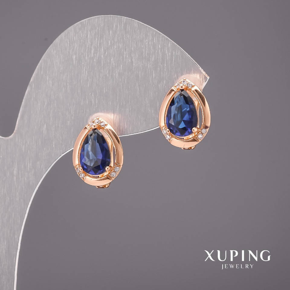 

Серьги Xuping с синими камнями 10х13мм Позолота 18К