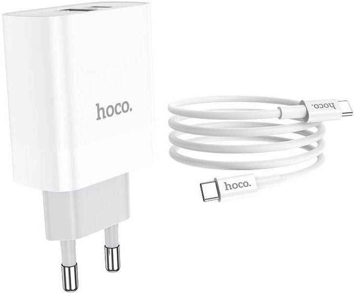 

Сетевое зарядное устройство с поддержкой быстрой зарядки Hoco C80A USB + USB Type-C Port + Type-C/Type-C Cable, Белый