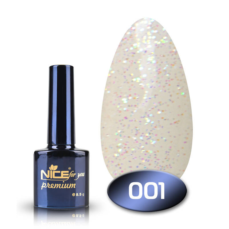

Гель-лак Nice for you Premium 001 прозрачный с блестками 8,5 мл