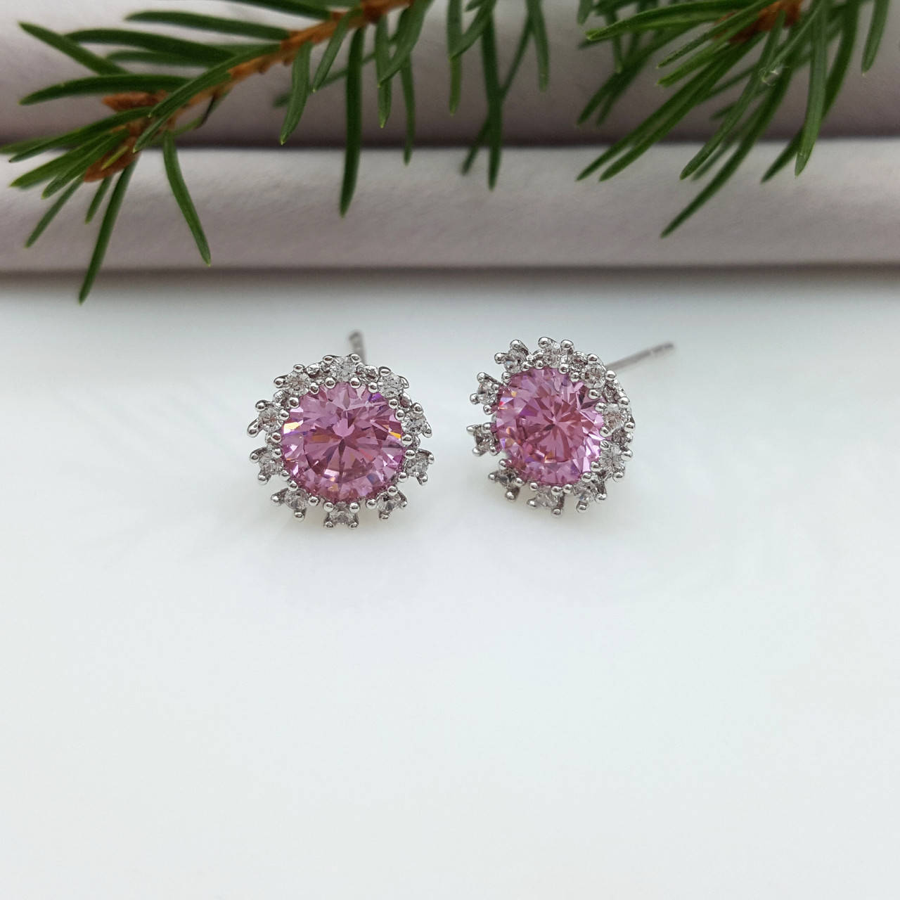 

Серьги гвоздики, Розовый Цветок, вставка цирконий, медсталь Xuping