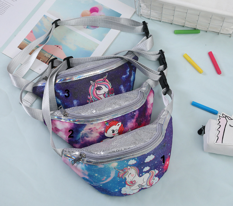 

Блестящая поясная сумка бананка с единорогом, Розовый