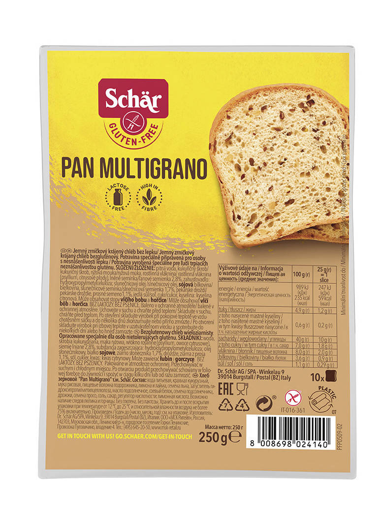 

Хлеб белый с семенами льна и подсолнечника Pan Multigrano Dr. Schar 250 г