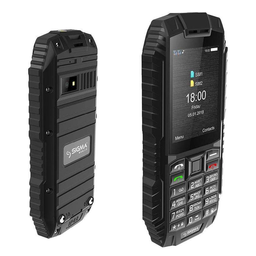 

Телефон противоударный водонепроницаемый кнопочный на 2 сим карты Sigma X-treme DT68 чёрный, Черный