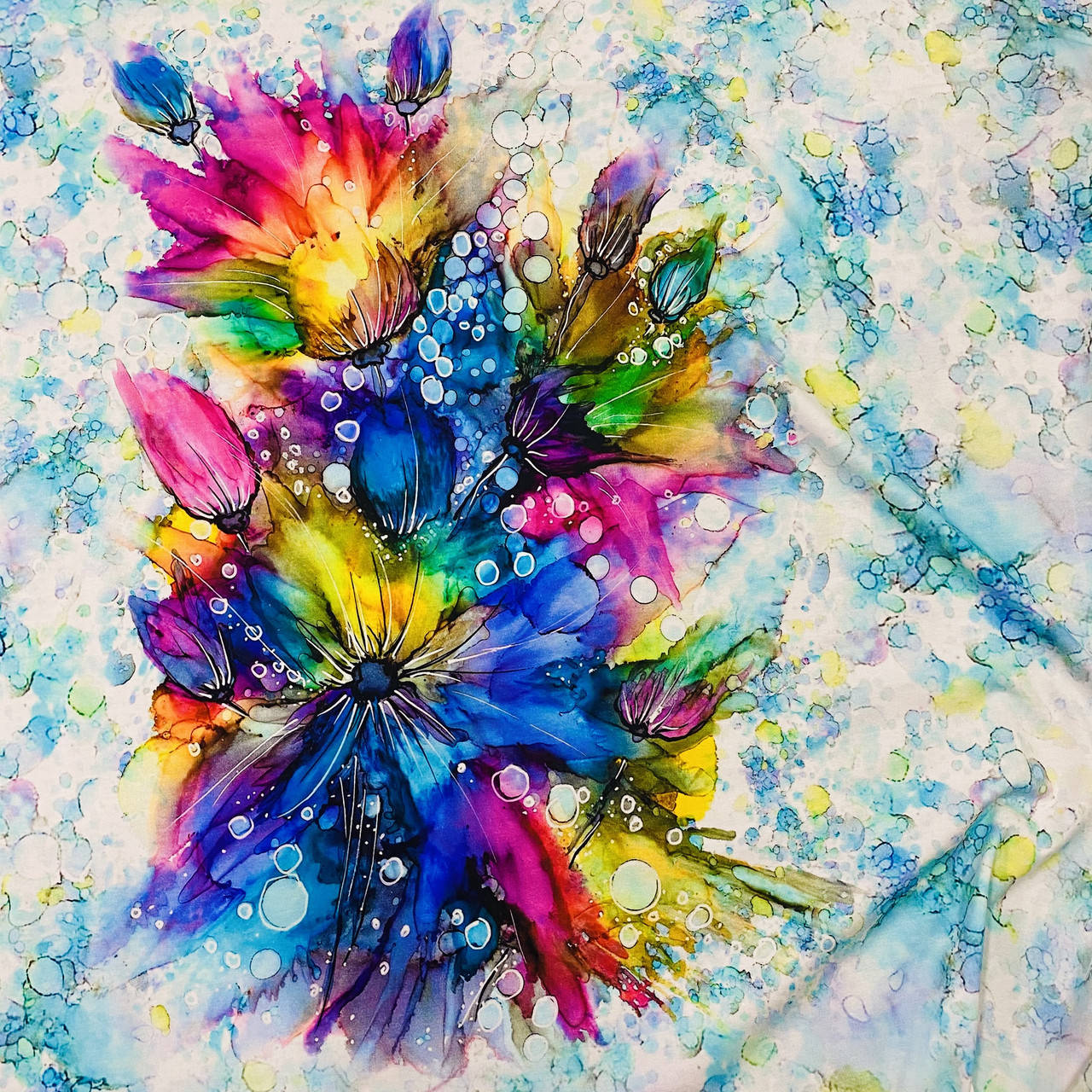 

Купон Цветы акварельные жемчужные стрейч кулир 70х180 см Состав: 95% хлопок 5% эластан для пошива футболок, Разные цвета