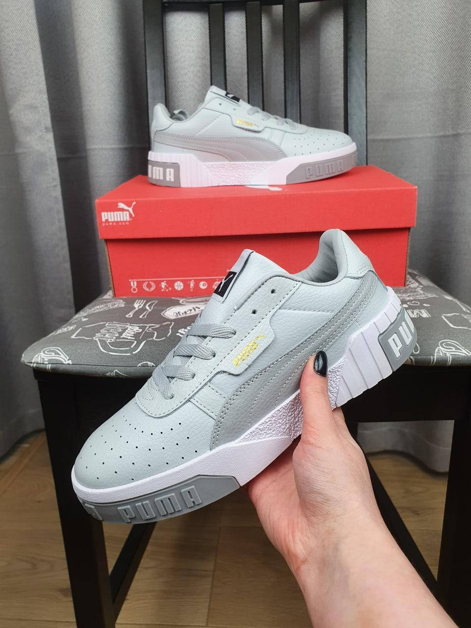 

Женские кросы серо-белые Puma Cali Grey White для улицы. Серые кроссовки Пума Кали повседневные для девушек, Светло-серый