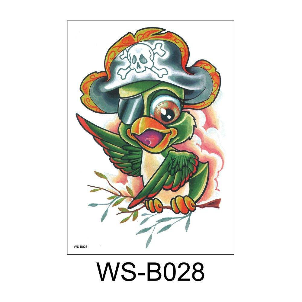 

Флеш тату. 21*15 см. Временная. Переводная, Пират, Птицы, Попугай, WSB-028 (S), Цветные