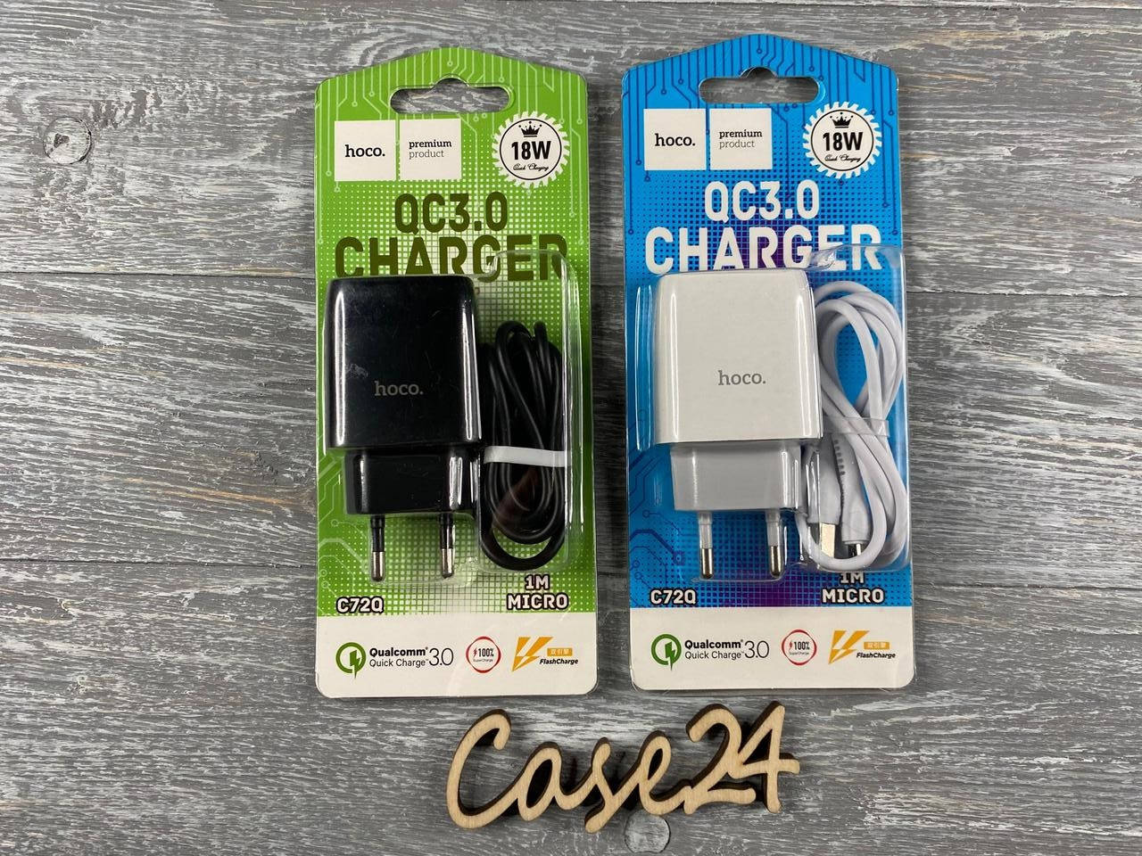 

СЗУ Hoco C72Q с кабелем micro-USB (QC3.0, 1USB, 18w) 1м (2 цвета), Разные цвета