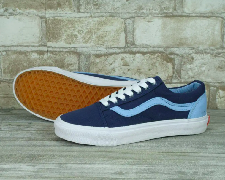 

Кеды женские Vans Old Skool темно - синие с голубым, Ванс Олд Скул хлопковый текстиль. код KD-1098, Синий
